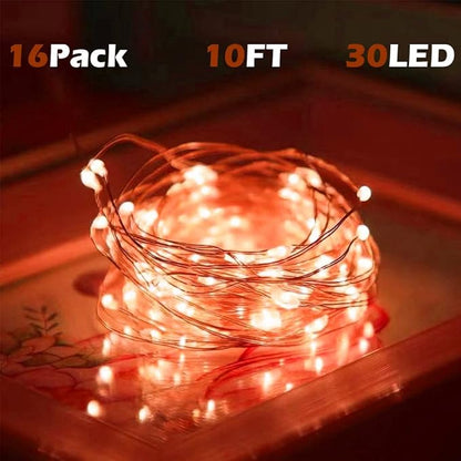 16-Pack 30 LED Christmas Twinkle Lights, 10ft Waterproof for Backyard