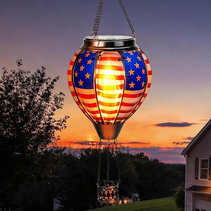 Larekook Solar Hot Air Balloon - Solar Lanterns Outdoor Hanging Waterproof for Garden Yard Patio Farmhouse Decoration，Stained Glass Flag