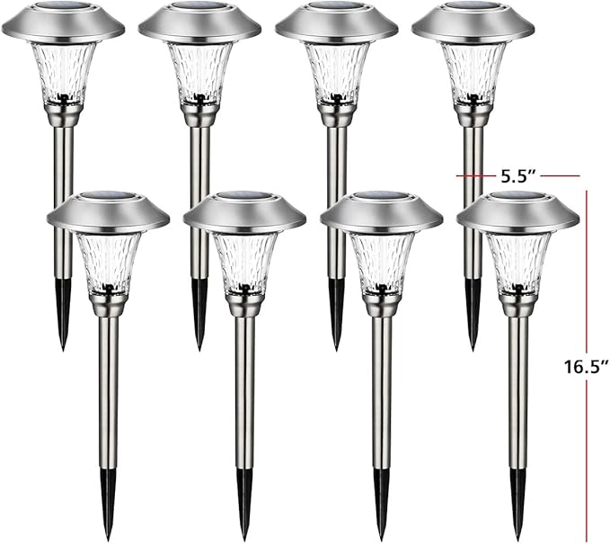 8-Pack Warm White Solar Path Lights, Outdoor Garden LED