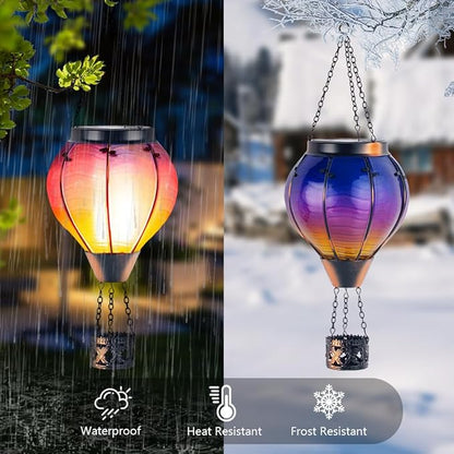 Starsoul 2 PC Starsoul 2 PC Glass Solar Hot Air Balloon Flickering Flame Hanging Garden Light Purple Waterproof Hot Air Balloon Solar Lantern with Large Basket