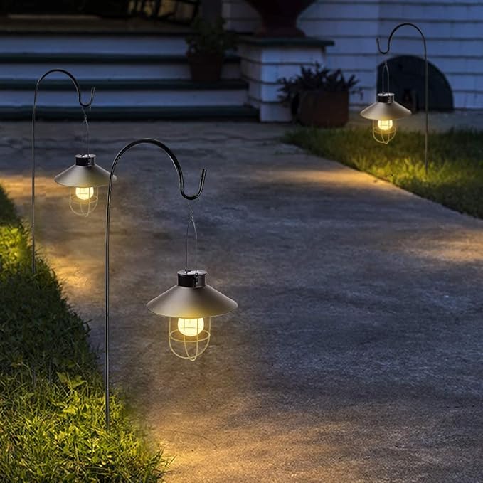 2-Pack Classic Backyard Solar Lanterns for Porch, Waterproof LED