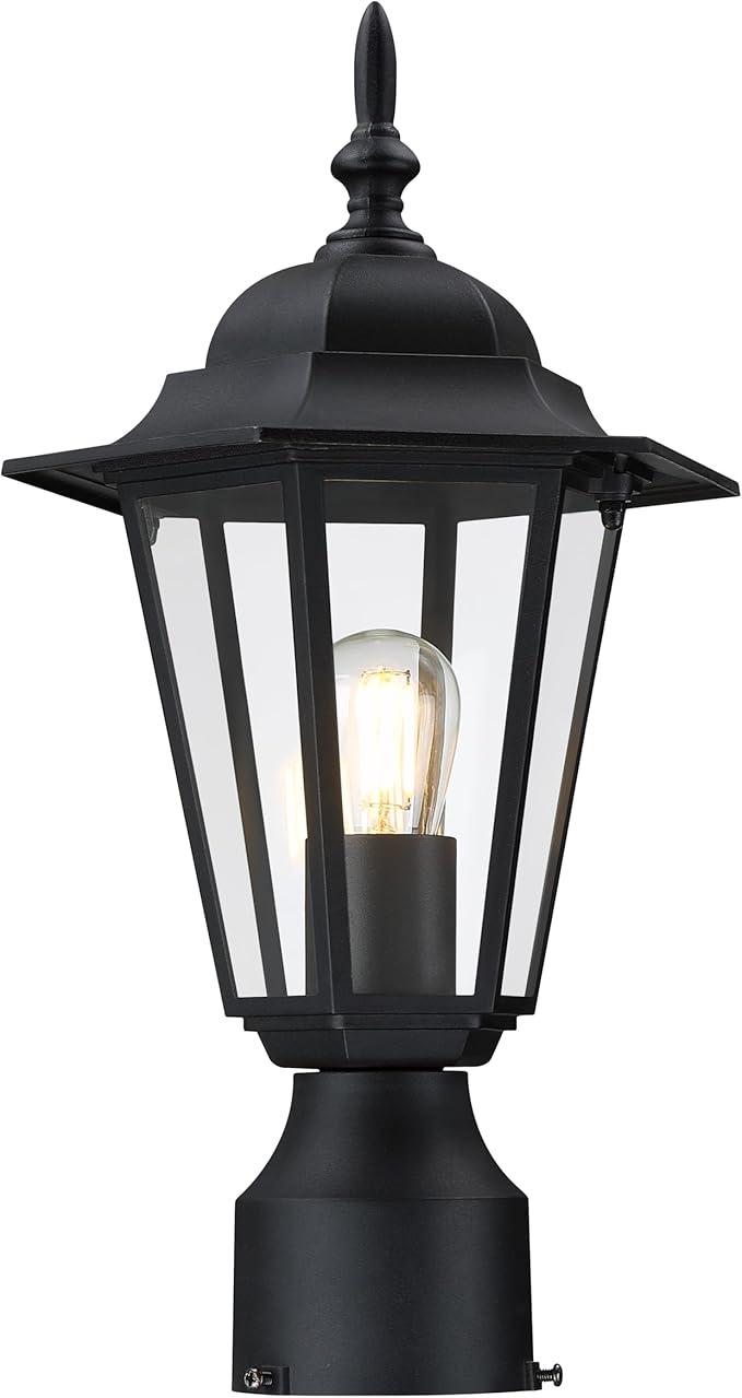 GRUENLICH Outdoor Post Light, Black Waterproof Lamp Post Lights Fxiture, Aluminum Pole Lantern for Outside Yard Pathway Garden, 1 Pack