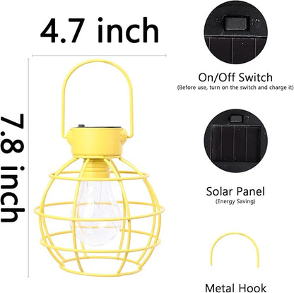 2 Pack Solar Lanterns Outdoor Hanging Lights, Metal Solar Lantern Outdoor Waterproof Auto On/Off Solar Light for Patio Backyard Pathway Porch, Yellow