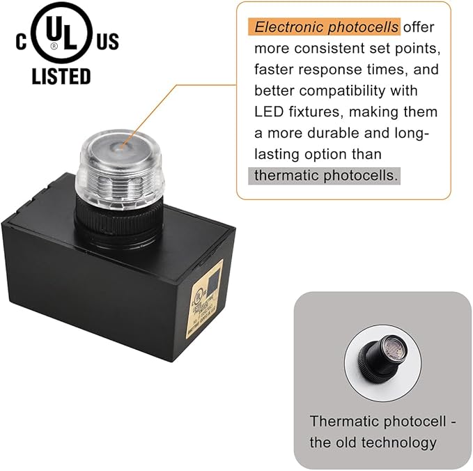 YCA1030 Dusk to Dawn Sensor, Hard-Wired Post Eye Photocell Sensor for Outdoor Lights, Automatic Light Control Switch, UL Listed