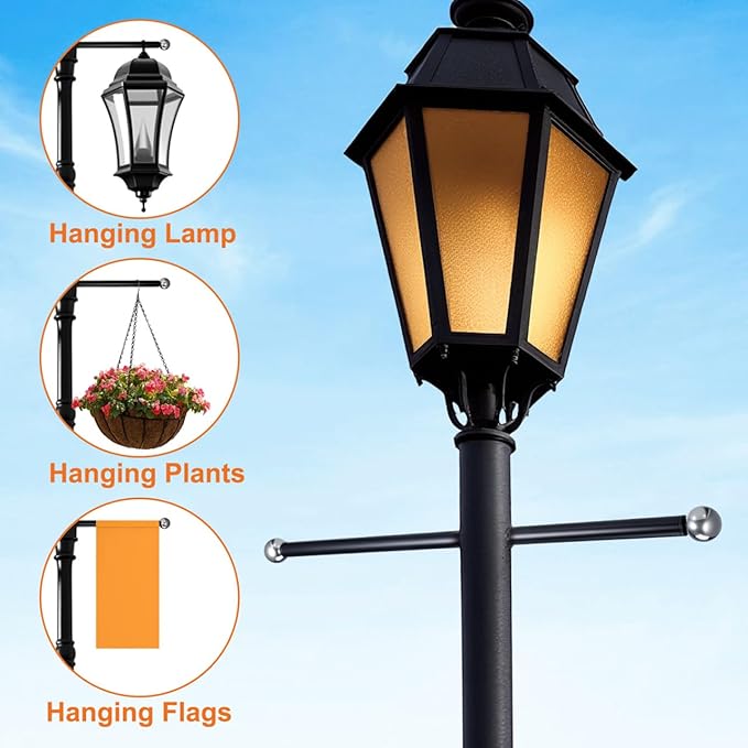 iplusmile Outdoor Lamp Post Cross Arm Ladder Rest Handle 22.04In Aluminum Adjustable Bracket for Heavy Duty Garden Light Pole Support