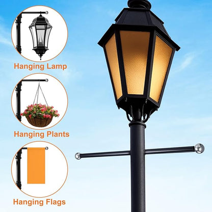 iplusmile Outdoor Lamp Post Cross Arm Ladder Rest Handle 22.04In Aluminum Adjustable Bracket for Heavy Duty Garden Light Pole Support