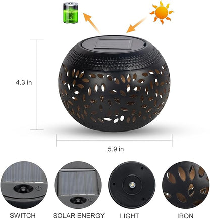 Mothers Day Gifts Solar Table Light Outdoor Waterproof- Solar Powered LED Lantern Hollowed-Out Black Metal Desktop Decorative Lamp for Indoor Desk Bedroom Patio Garden Pathway Yard