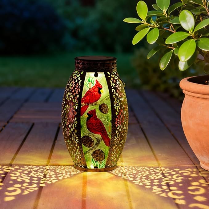 STARSOUL Solar Lantern Outdoor Waterproof, Hanging Solar Lantern for Patio Yard Decor, Cardinal Garden Decor, Cardinal Gift for Women Mom Grandma