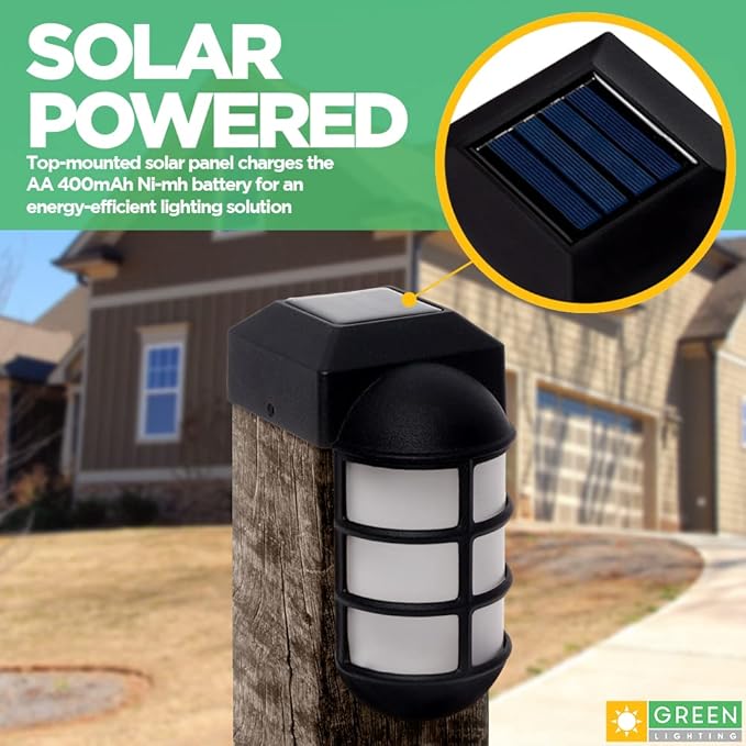 GreenLighting Marina Solar Post Cap Lights - Fits 4x4 Nominal Wood, Outdoor Solar Powered Light for Fence, Landscaping, Deck, Garden - Bright LED, Waterproof Nautical Lighting, Black 4 Pack