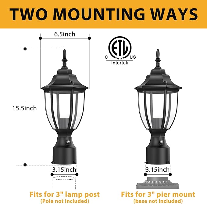 Lamomo Outdoor Post Lights, 2 Packs Dusk to Dawn Lamp Post Light Fixture, Waterproof Aluminum Lamp Posts Outdoor Lighting Pole Lantern for Yard Patio Pathway Garden