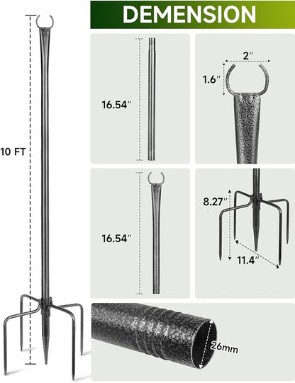 String Light Poles, 4 Pack 10ft Outdoor String Light Poles for Outside and Deck - Ideal for Patio, Garden, Yard, Front Porch Decorations, Frosted Silver