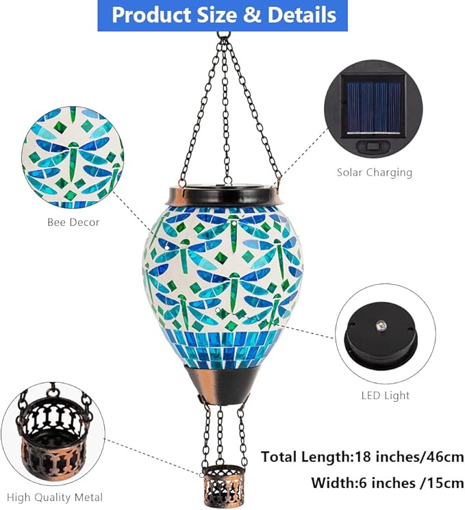 Solar Dragonfly Lanterns, Patio Hanging LED Decor