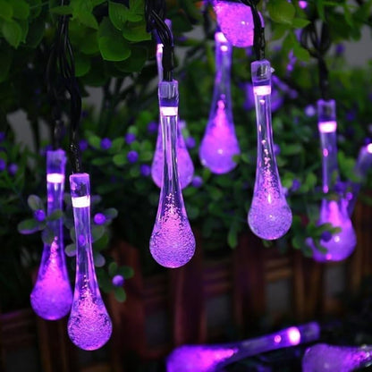 Solar String Light Outdoor Waterproof Solar Drop Lights,Water Drop Fairy Lights 13ft 20LEDs Solar Light with 8 Modes Solar Party Lights for Garden,Christmas Decorations (20ft 30LED Purple)