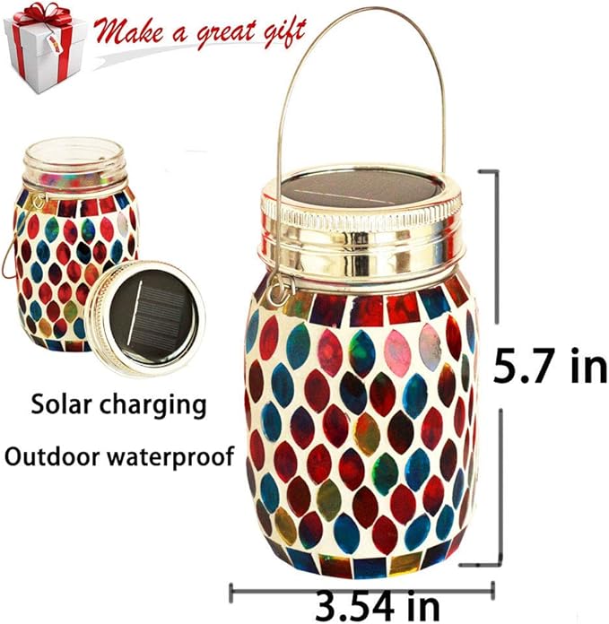 Mosaic Lights Outdoor Hanging Lanterns, Rechargeable Mosaic Solar Lanterns， Outdoor Waterproof Solar Night Lights Table Lamps for Decorations