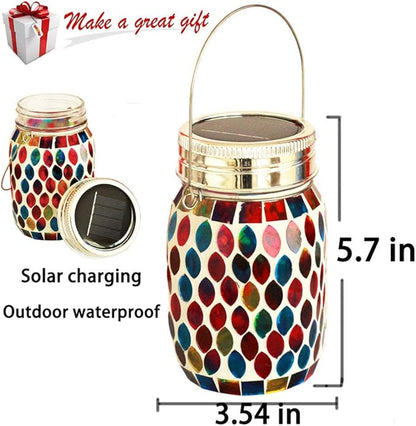 Mosaic Lights Outdoor Hanging Lanterns, Rechargeable Mosaic Solar Lanterns， Outdoor Waterproof Solar Night Lights Table Lamps for Decorations