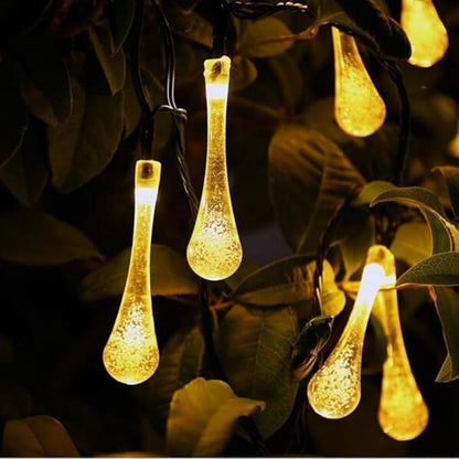 Solar String Light Outdoor Waterproof Solar Drop Lights,Water Drop Fairy Lights 13ft 20LEDs Solar Light with 8 Modes Solar Party Lights for Garden,Christmas Decorations (Warm White)