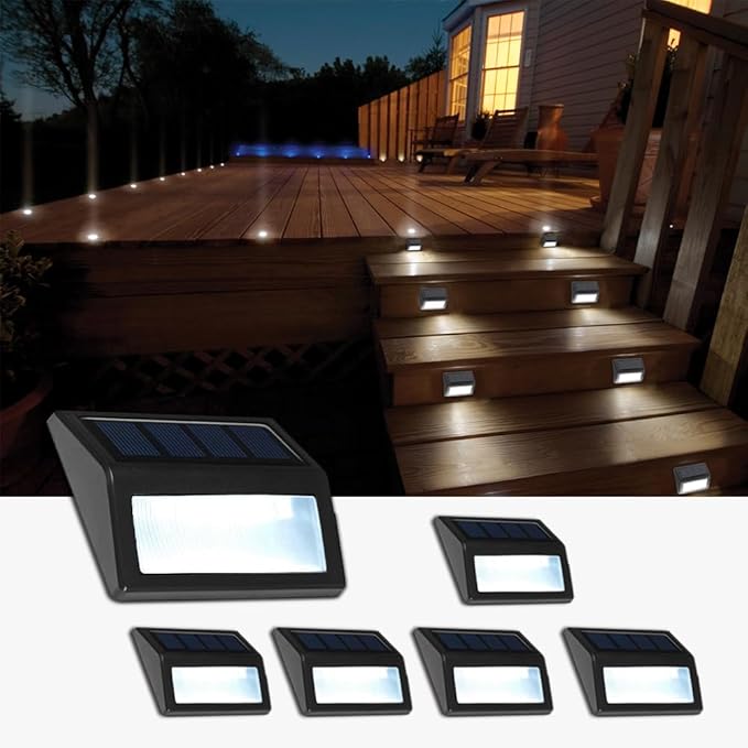 Solar Fence Lights, Waterproof Solar Outdoor Lights for Stairs Decks Steps Fences Patio Yard, LED Wall Sconce (Cool White/6 Pack)