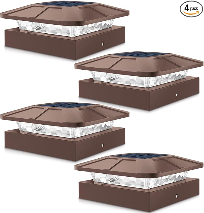 4-Pack 3-Mode Brown Yard Post Cap Lights, Solar LED