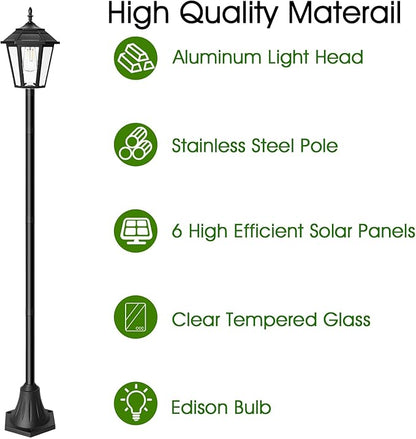 66" Metal Solar Lamp Post Light 50 Lumens, 2 Pack Solar Pole Light Outdoor Waterproof, Post Lighting Outside for Porch Yard Driveway Garden Patio Decor
