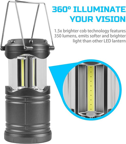 Lichamp LED Camping Lantern, 4 Pack Battery Powered Flashlight for Power Outages, Portable Collapsible Hanging Light Essential for Home, Outdoor, Emergency Lamp Survival Kit Gear for Hurricane, Gray