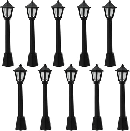 10pcs Mini Lamppost Black Plastic Miniature Railway Train Lamp Post Lights Street Light Model