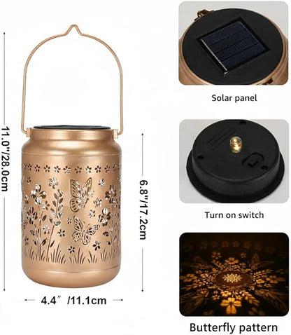 Lyeasw Garden Decor Butterfly Solar Lanterns Waterproof, Christmas Garden Gifts for Women Mom Grandma, Hanging Solar Lights for Outside, Metal Outdoor Decorations for Patio, Yard, Pathway(Bronze)