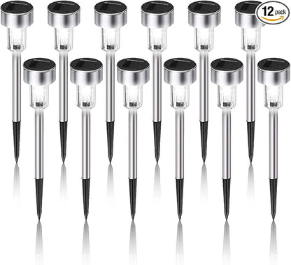 Dream Master Solar Lights Outdoor Waterproof, Stainless Steel LED Landscape Lighting, Solar Garden Lights, Outdoor Decorations for Yard, Pathway, Walkway, Patio, Lawn - 12 Pack (Cold White)