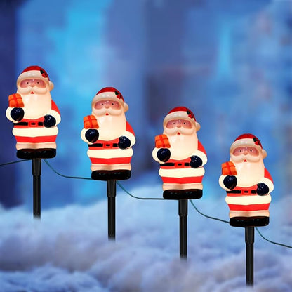 Christmas Decorations Outside, 7Ft Christmas Santa Pathway Stake Lights with 4 C7 Bulbs, Stake, Connectable Waterproof Driveway Markers Lights for Outside Path Garden Decor Holiday Yard Patio