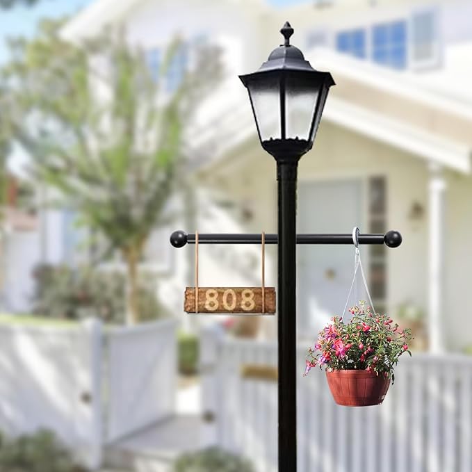 Lamp Post Cross Arm 16 inch Steel Lamp Post Cross Bar Ladder Rest Post Cross Arm Replacement for Outdoor Lamp Post (Black 2 Pack)