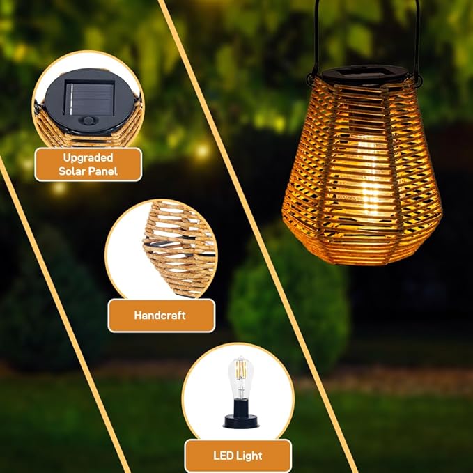 2-Pack Courtyard Solar Lanterns, Waterproof LED Patio Lights