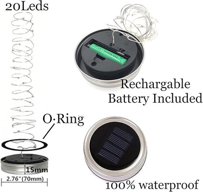 Upgraded Solar Mason Jar Lights, 8 Pack 10 LED Waterproof Fairy Firefly Jar Lids String Lights with Hangers(Jars not Included), Patio Yard Garden Wedding Easter Decoration - 8 Colors