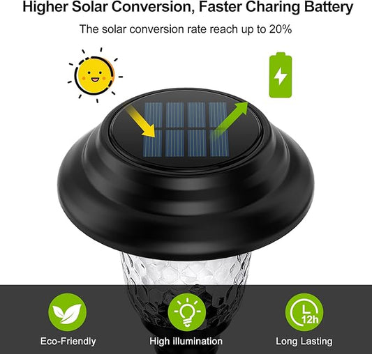 Glass Solar Lights Outdoor waterproof, 8 Pack Super Bright Solar Pathway Lights, Up to 12 Hrs Long Last Auto On/Off Garden Lights Solar Powered, Stainless Steel LED Light For Yard Landscape Cool White