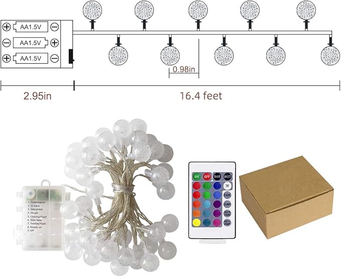 Metaku Outdoor String Lights Battery Operated 16.4ft 50LED Fairy Lights with Remote Waterproof Indoor Outdoor Hanging Globe Decorative Christmas for Patio Gazebo Bistro Garden Balcony