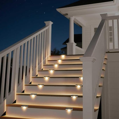 Solar Stair Lights Outdoor Waterproof, 8 Pack Solar Step Lights for Outside Warm White Deck Lighting for Step, Stair, Porch, Railing, Patio, Yard, Front Door, Sidewalk, Poolside, Balcony