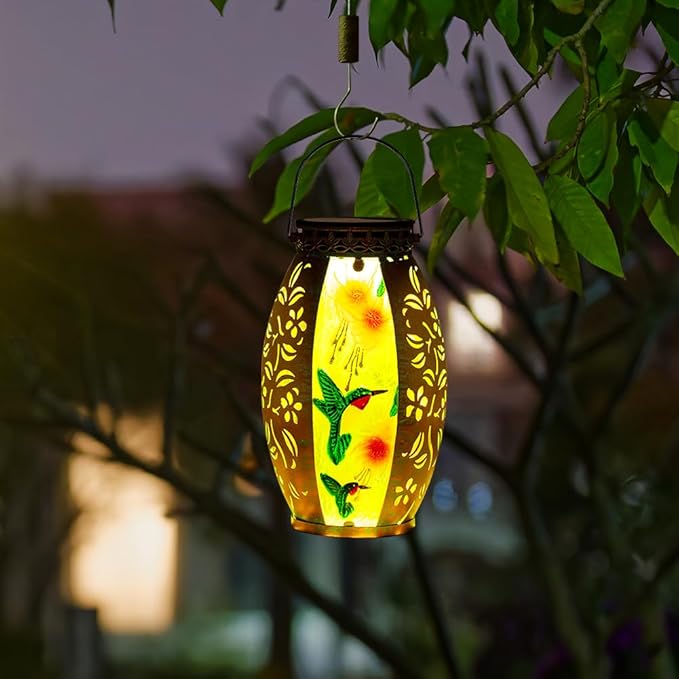 STARSOUL Solar Lantern Outdoor Waterproof, Hanging Solar Lantern for Patio Garden Yard Decor, Hummingbird Garden Decor, Hummingbird Gift for Women