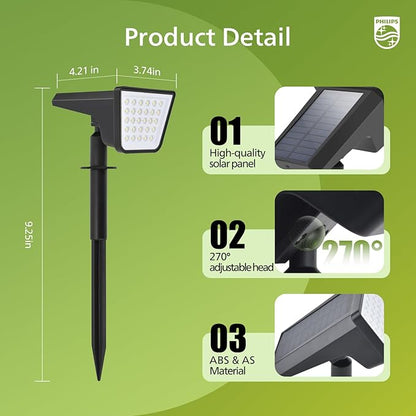Philips 6 Packs Solar Spot Lights Outdoor Waterproof, 28 LED 3000K Solar Powered Landscape Pathway Lights, Dusk to Dawn Solar Spotlights for Garden, Yard, Lawn, Walkway, Driveway