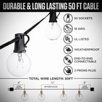 Outdoor String Lights, 50ft Black Waterproof LED