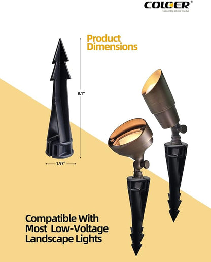 COLOER Landscape Lights 8 Inch In-Ground Stake Spikes Replacement 1/2" NPS Thread with Side Wire Way Medium Size, Heavy Duty Universal Slot Large Ground Post for Outdoor Garden Lights(2 Pack)