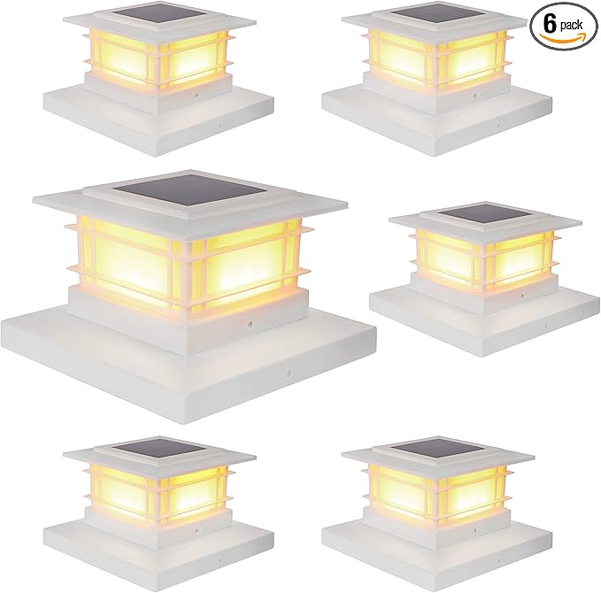6-Pack Solar Post Cap Lights, Warm White Waterproof
