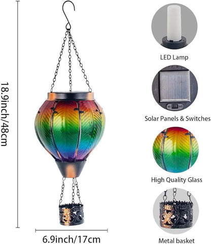Starsoul Hot Air Balloon Solar Lantern with Flickering Flame Light Colorful Glass Hot Air Balloon Solar Light Waterproof Outdoor Hanging Solar Lantern for Yard Garden Patio Farmhouse Decor