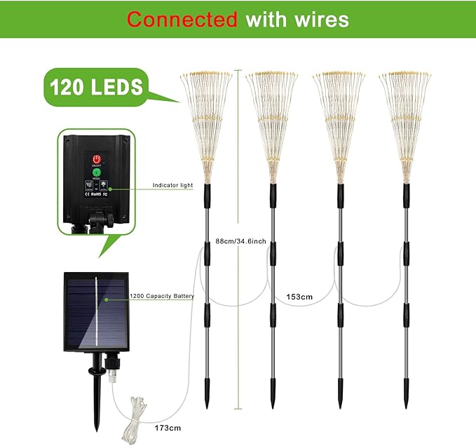 Firework Fairy Lights 4-Pack, 120 LED Starburst