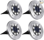 4-Pack White In-Ground Solar Lights, Flat LED Landscape