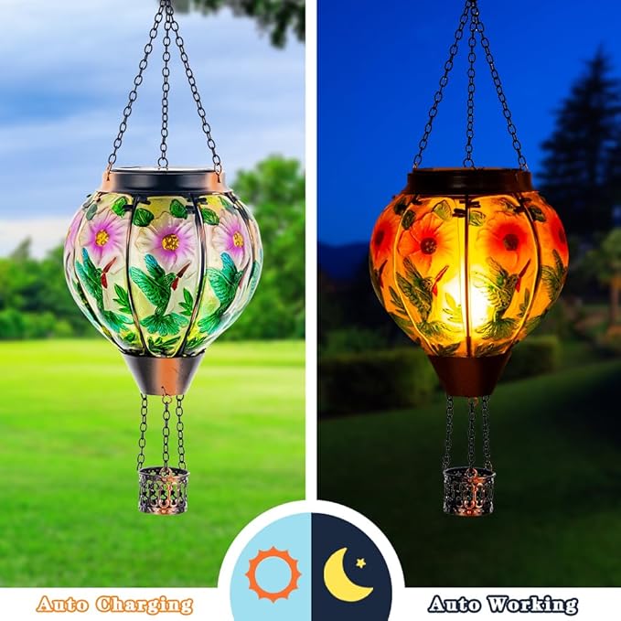 Decorative Hummingbird Solar Lanterns for Patio, Waterproof LED