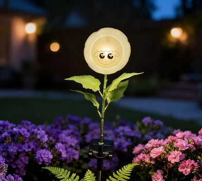 Personified Bobble Face Wind Spinners Sunflower Solar Fairy Light Outdoor with Funny Sheep Face - Garden Decor, Waterproof Auto-On/Off Pathway, Lawn, Yard Stake Light for Decorations - Single Pack