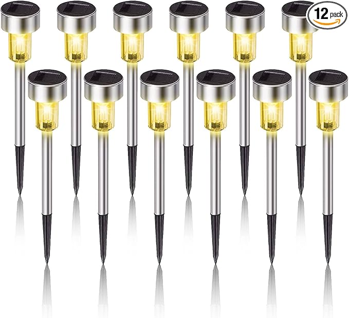 Dream Master Solar Lights Outdoor Waterproof, Stainless Steel LED Landscape Lighting, Solar Garden Lights, Outdoor Decorations for Yard, Pathway, Walkway, Patio, Lawn - 12 Pack(Warm White)