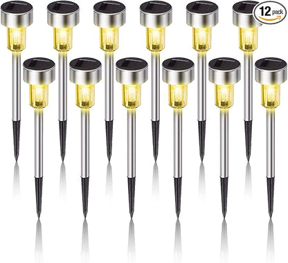 Dream Master Solar Lights Outdoor Waterproof, Stainless Steel LED Landscape Lighting, Solar Garden Lights, Outdoor Decorations for Yard, Pathway, Walkway, Patio, Lawn - 12 Pack(Warm White)