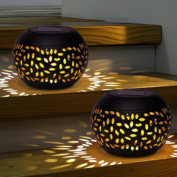 2-Pack Hanging Solar Lanterns, Waterproof LED Porch Lights