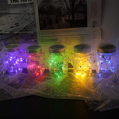 Miaro 8 Pack Mason Jar Lights, 20 LED Solar Warm White Fairy String Lights Lids Insert for Garden Deck Patio Party Wedding Multicolor