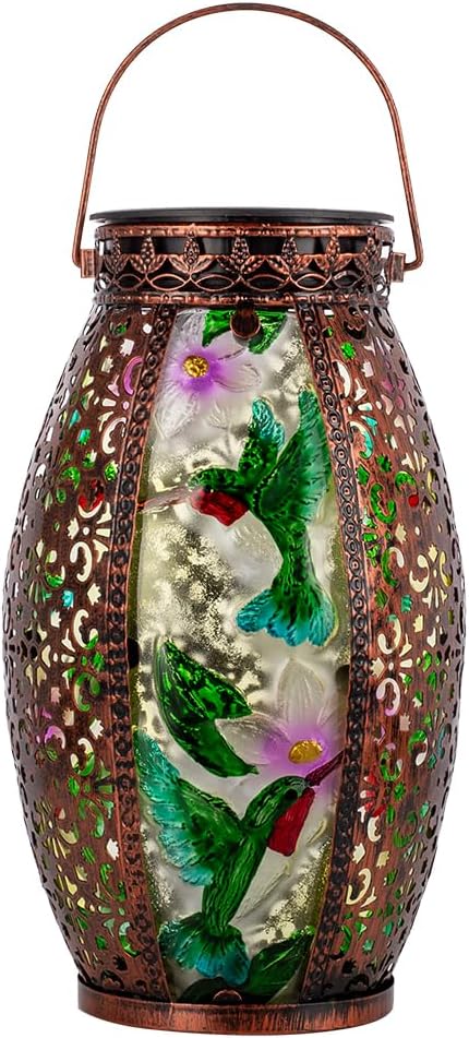 VEWOGARDEN Hummingbird Solar Lanterns Outdoor Waterproof Hanging Solar Lantern Decorative Outdoor LED Lantern Lights for Patio Yard Table Garden Decor