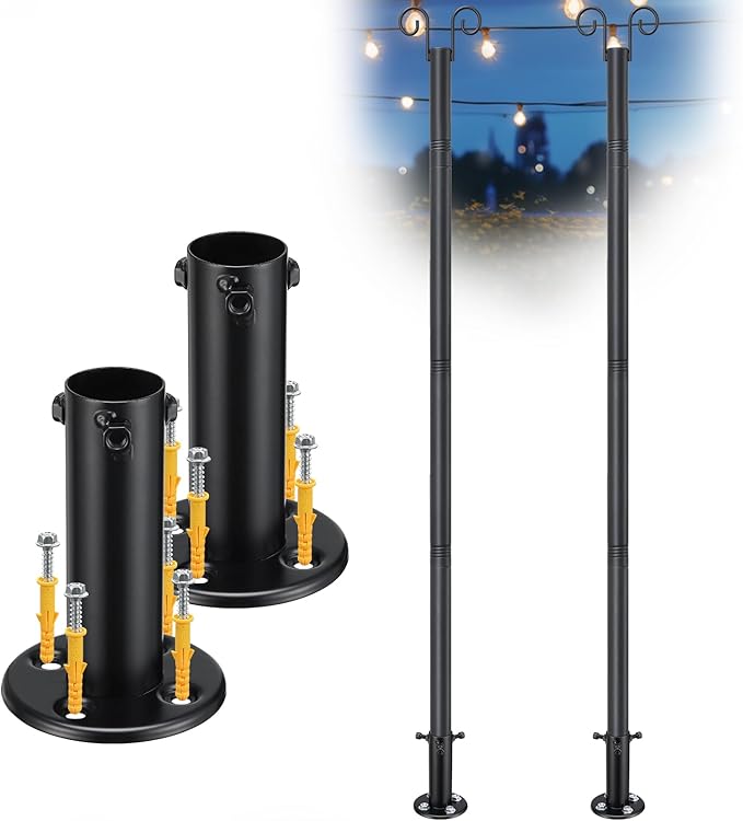 2-Pack String Light Poles, Heavy-Duty Metal Stands
